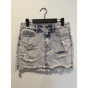 Forever 21 Jean Skirt Womens Medium Acid Wash Distressed Denim Concert Grunge